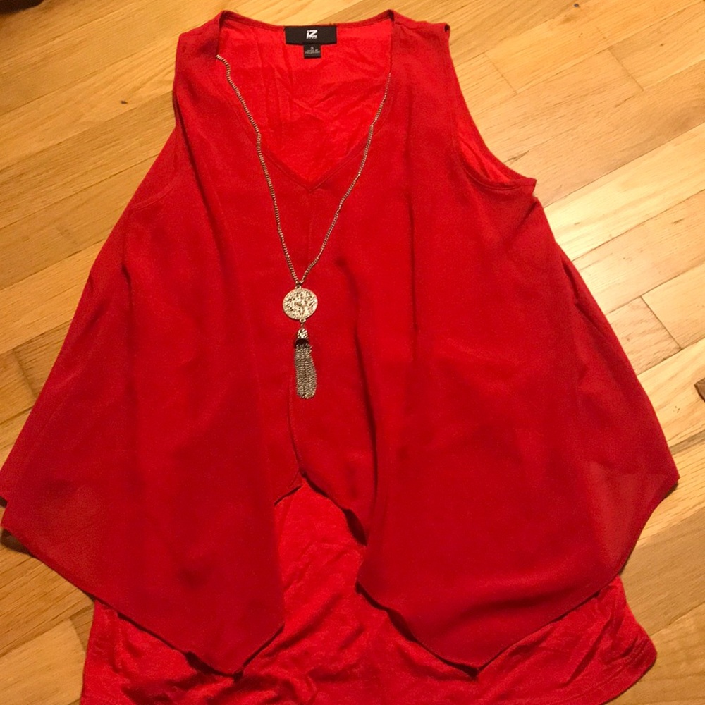 Women’s red shirt with necklace attached